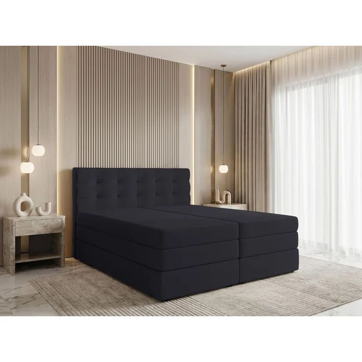 AX LIVING Finike Bett 160x200 cm mit Topper, Boxspring, Schwarz – Bild 1