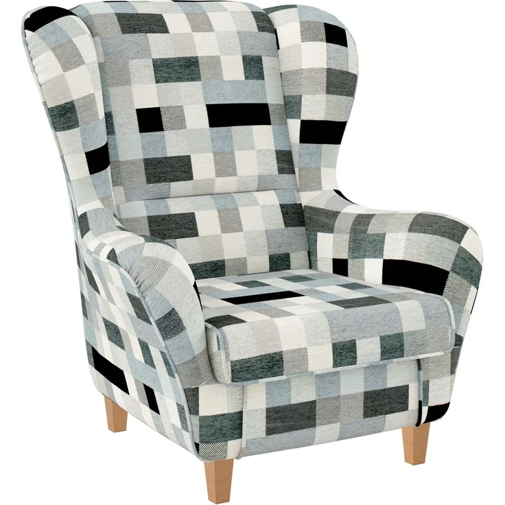 Supellex Sofia Ohrensessel mit Hocker | Design Patchwork grau – Bild 6
