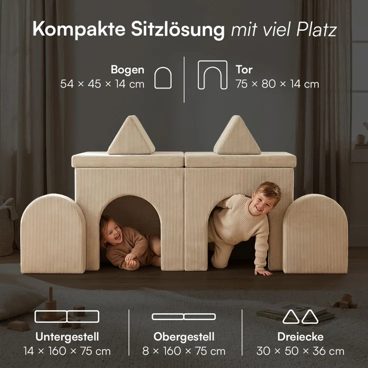 Bellabino 'Nile' Spielsofa mit Toren, 8-tlg, Cord, beige, faltbare Kindercouch, abnehmbarer & waschbarer Bezug, Kindersofa aus Schaumstoff, Oeko-Tex zertifiziert – Bild 9