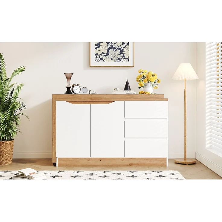 ZUBALIYA Schreibtisch mit feststellbaren Rollen – multifunktionales Design, 4 cm dickere, drehbare Tischplatte, fest arretierbar, weiß/Eiche, Faltbarer Schreibtisch, Eckschreibtisch, Sideboard,Dicke Materialie – Modell N880P4642134O – Bild 20