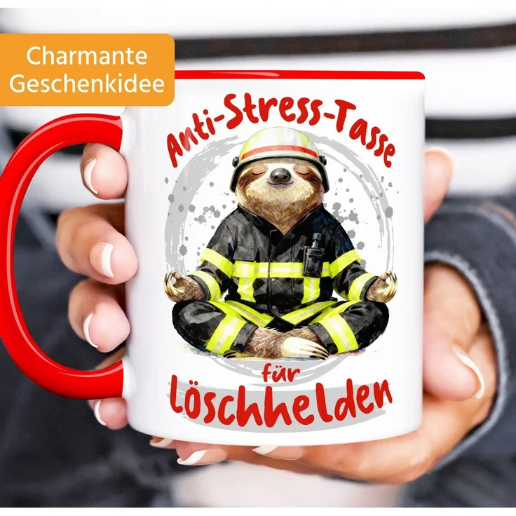 MoonWorks Tasse Kaffee-Tasse Geschenk Feuerwehrmänner Anti Stress Bürotasse Faultier, Keramik – Bild 1