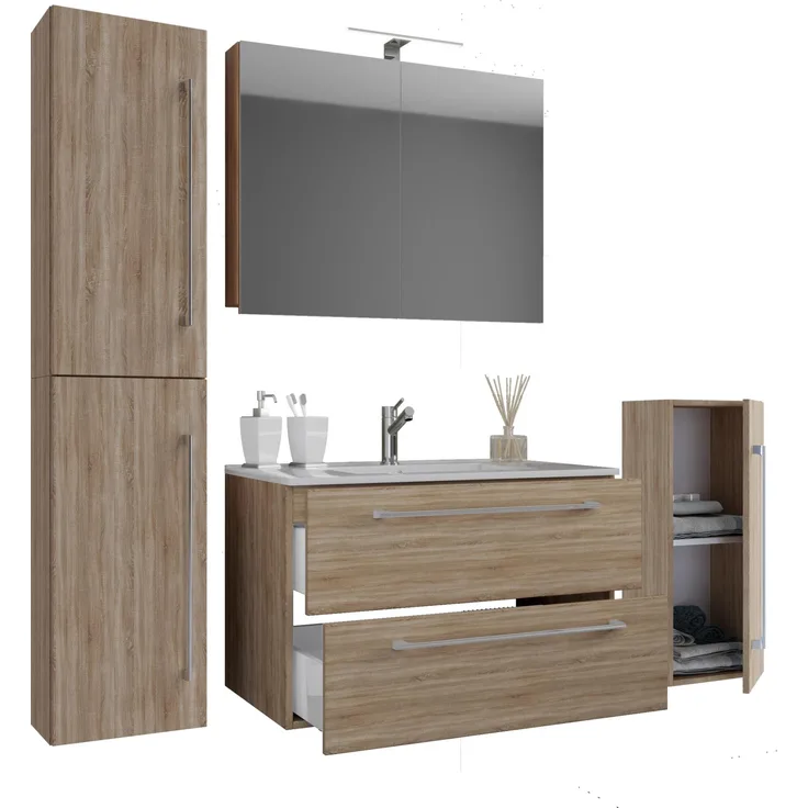 Badinos Bad Möbel Set Waschbecken Unterschrank Wandspiegel Badezimmer Waschtisch