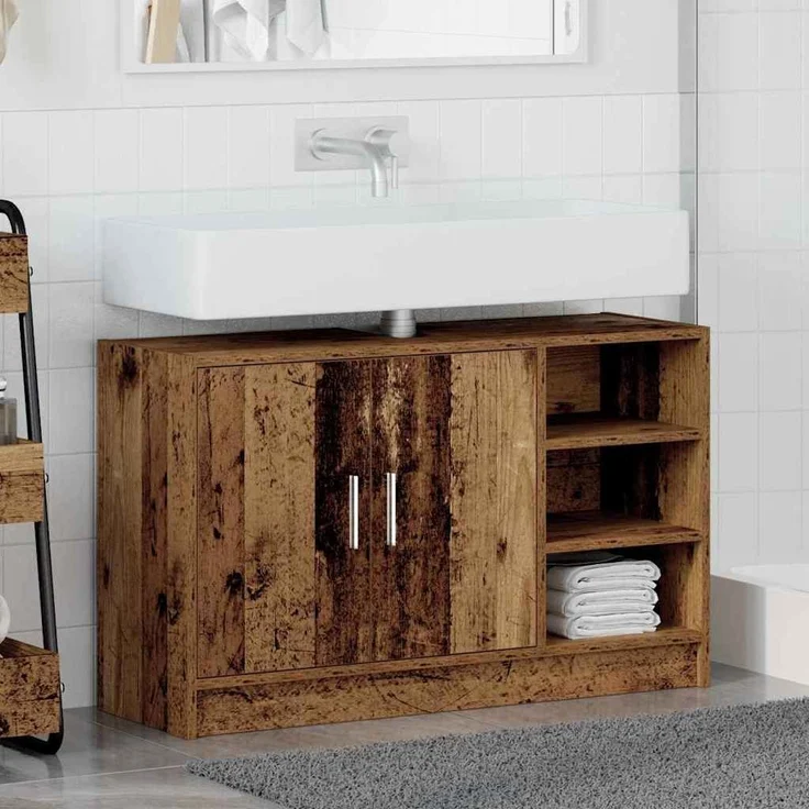 vidaXL Badezimmerschrank mit Tür Altholz 90 x 29 x 55 cm Holzwerkstoff 869209 – Bild 3