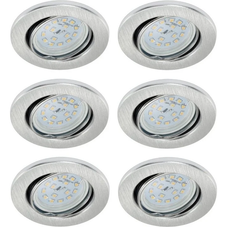 TRANGO LED Einbauleuchte, Dimmfunktion, 6er Set 6729-069MOSD LED Einbaustrahler in Aluminium gebürstet Rund incl. 6x 5 Watt 3 Stufen dimmbar Ultra Flach LED Modul 3000K warmweiß, Warmweiß, Deckenspot, Einbauspot, Deckenleuchte – Bild 1