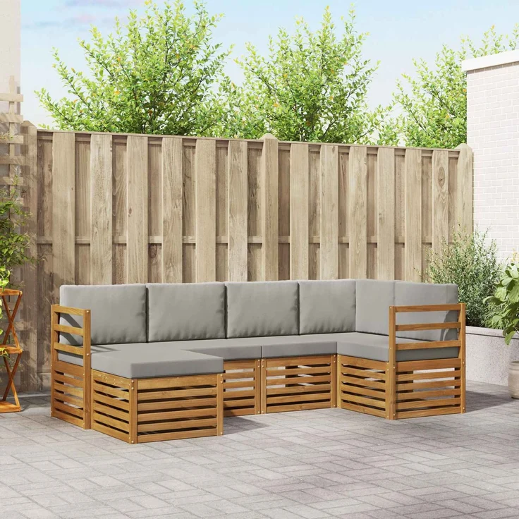 vidaXL Outdoor-Sofagarnitur 6 stk. 5-Sitzer Natur und Hellgrau 3375071 – Bild 1