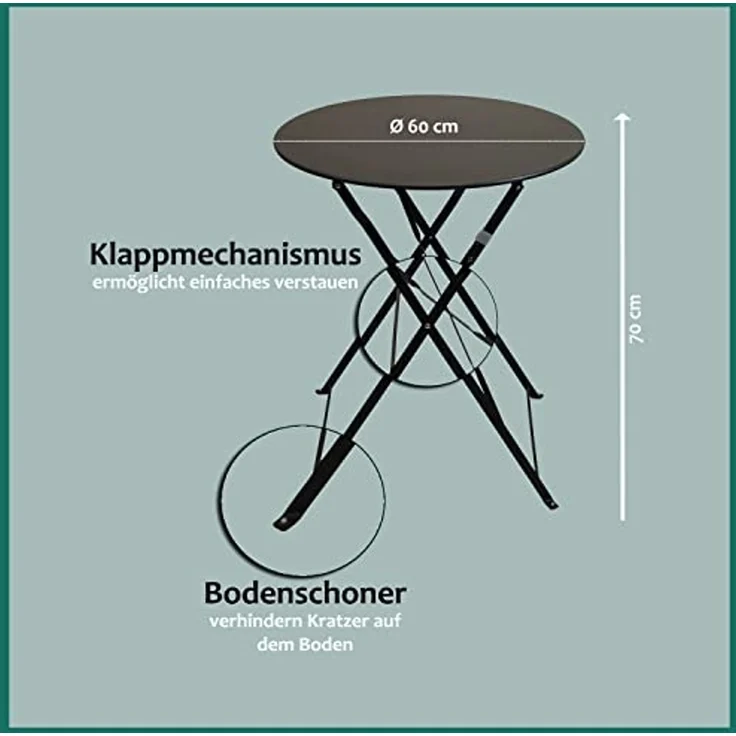 Koopman Gartentisch Balkontisch Terrassentisch Metall Rund Ø 60 cm Anthrazit (1-St), Klapptisch, zusammenklappbar, leicht zu verstauen, Bistrotisch – Bild 3