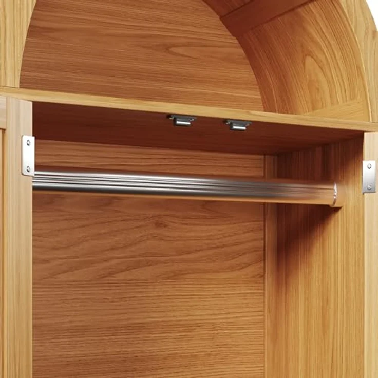 Arcus Gewölbter Kleiderschrank mit Rattan-Türen, 3 Staubereichen, 2 Schubladen für Schlafzimmer & Eingangsbereich (Naturfarbe) – Bild 13