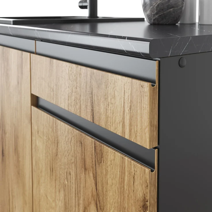 Küchenzeile R-Line Goldkraft Eiche/Anthrazit 240 cm J-Shape, ohne Arbeitsplatte mit LED-Leisten Vicco – Bild 5