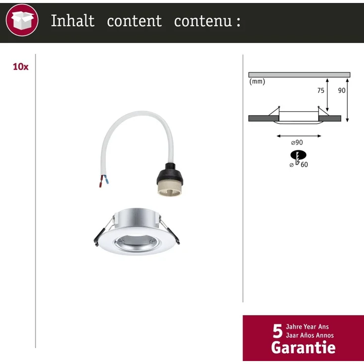 Paulmann 92119 Einbauleuchte rund 90mm 10er-Set Chrom starr – Bild 8