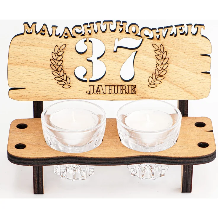 DARO Design - Schnapsbank 37. Hochzeitstag Malachithochzeit Geschenk Deko für Paare Männer Frauen aus Holz mit Gläsern