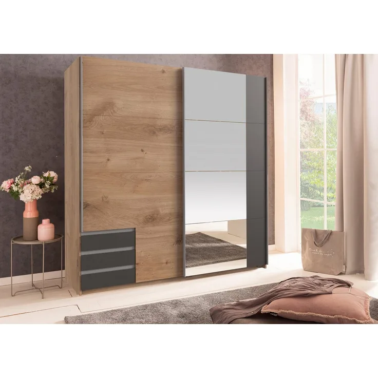 Schwebetürenschrank EMDEN, Plankeneiche Nb./Graphit