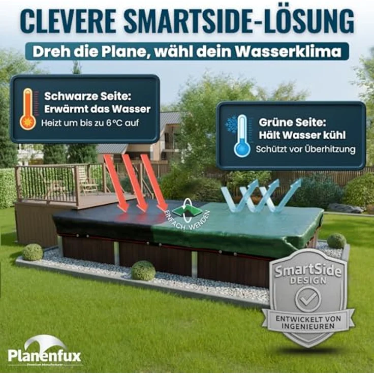 Planenfux® Pool-Abdeckplane Poolplanen rechteckig PE Material - Grün (PARENT), 280-320 x 180-220 cm Pool Abdeckung aus starkem 200g/m² PE Material – Bild 7