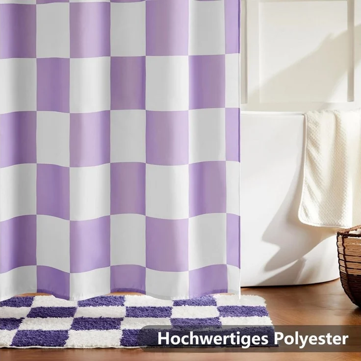 FOUORTUNATE-BEE Duschvorhang Karierter Duschvorhang für Badezimmer Hübsches Retro-Schachbrettmuster Breite 180 cm (Duschgardine in Vintage-Ästhetik, maschinenwaschbar, Stoffduschvorhang) – Bild 2
