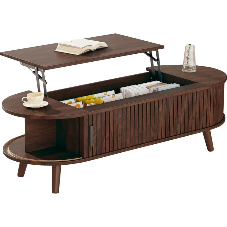 Couchtisch 120x50x39,5 cm, höhenverstellbar, mit verstecktem Stauraum, Nussbaum, MDF – Bild 7