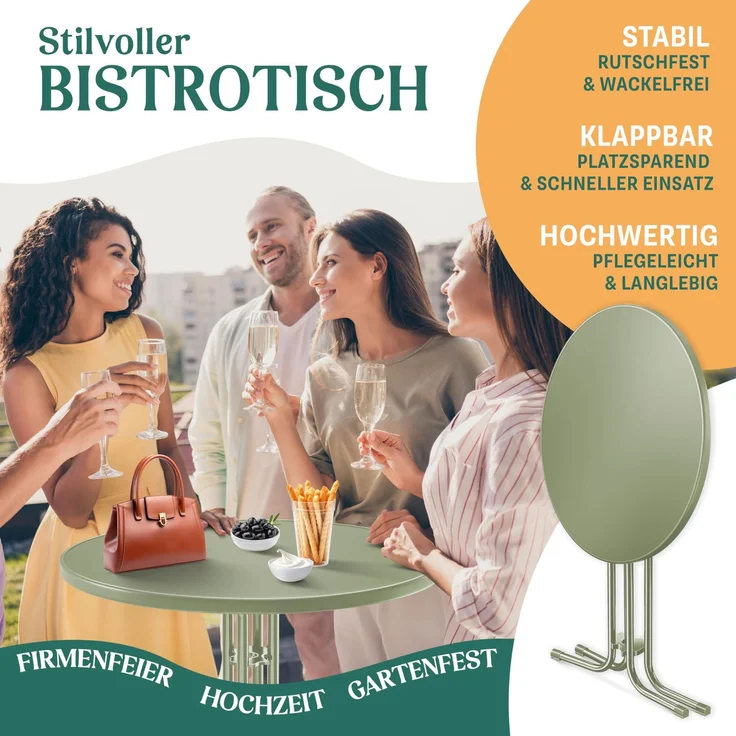 KESSER® Gastro Stehtisch klappbar - Gastronomie Bistrotisch rund - Wetterbeständiger Klapptisch Gartentisch - Runder Partytisch - Hitzebeständig - Stabil und sicher Ø 60 cm, 2er Set, Olive Grün – Bild 2