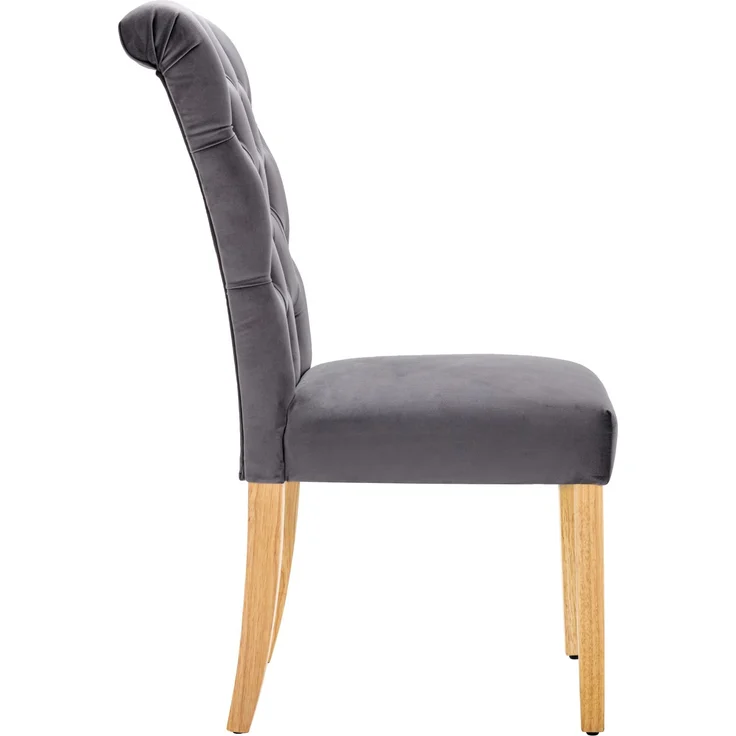 Esszimmerstühle, Samt, Set aus 2 mit Eichenbeinen & Knopfdetails, 43 x 65 x 101 cm, Grau – Bild 10
