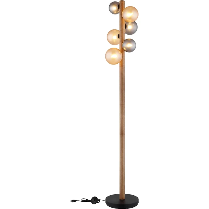 LED Stehleuchte aus Holz 6-flammig Glaskugeln Rauchglas & Bernstein, H: 150cm – Bild 10