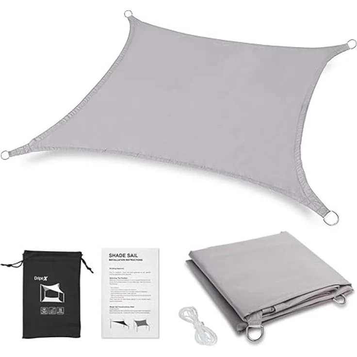 Dripex Sonnensegel wasserdicht Sonnenschutz Set 3X5 m inkl Befestigungsseile Rechteckig Polyester Imprägniert 95% UV Schutz Windschutz Wetterschutz für Balkon Garten Terrasse - Grau – Bild 3