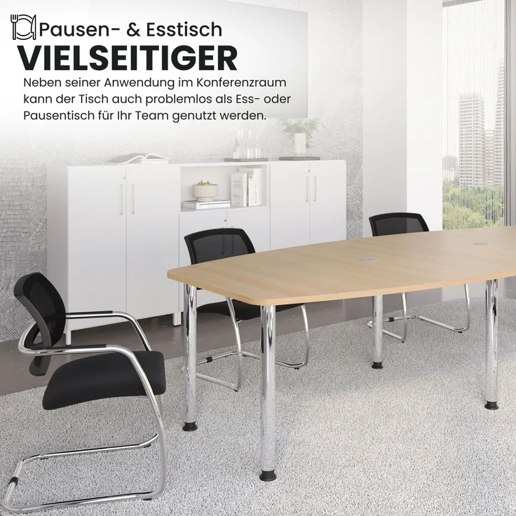 bümö Konferenztisch oval 520x130 cm großer Besprechungstisch in grau, Besprechungstisch mit Säulen in silber, Meetingtisch für 18 Personen, XXL-Tisch für Besprechungsraum & Meeting, KT52S-5-S – Bild 4