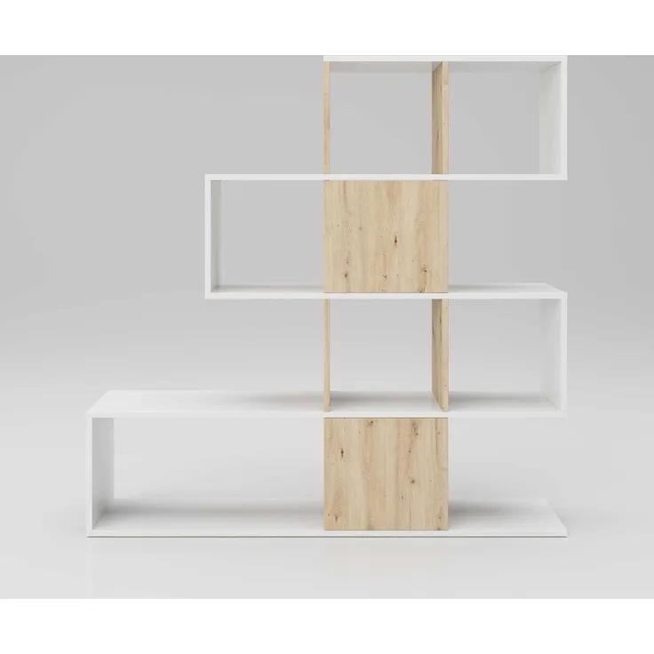 STACCATO - Raumteiler, Bücherregal mit 4 Böden, Weiß mit Holzdekor