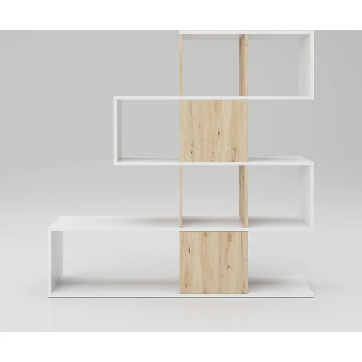 STACCATO - Raumteiler, Bücherregal mit 4 Böden, Weiß mit Holzdekor – Bild 1