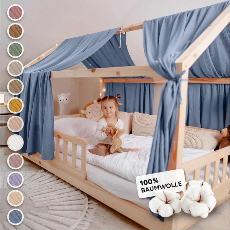 lilimaus Betthimmel Hausbetthimmel Baumwoll Musselin Betthimmel Kinder Hausbett 2er Set, Stilvolle Musselin-Deko für Kinderzimmer, ideal als Geschenkidee – Bild 5