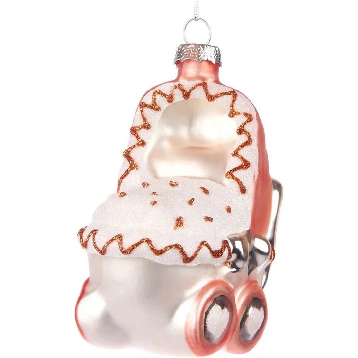 BRUBAKER Weihnachtsbaumkugel Kinderwagen - Baby Weihnachtskugel aus Glas - Handbemalte Figur (1 St), Kinder Christbaumschmuck für Jungen und Mädchen - Christbaumkugel – Bild 1