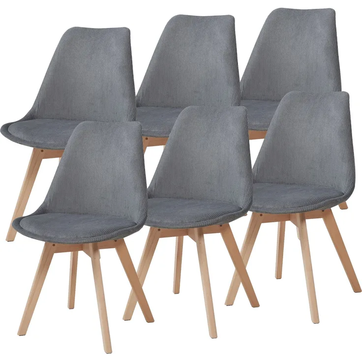 Esszimmerstuhl Fläten 6er Set Cord Grau [en. casa]