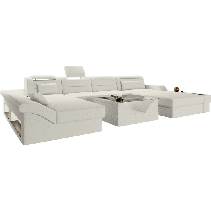 Sofa Dreams - Wohnlandschaft Monza U Form Stoffsofa - Bouclestoff - Weiß - Rechts – Bild 1