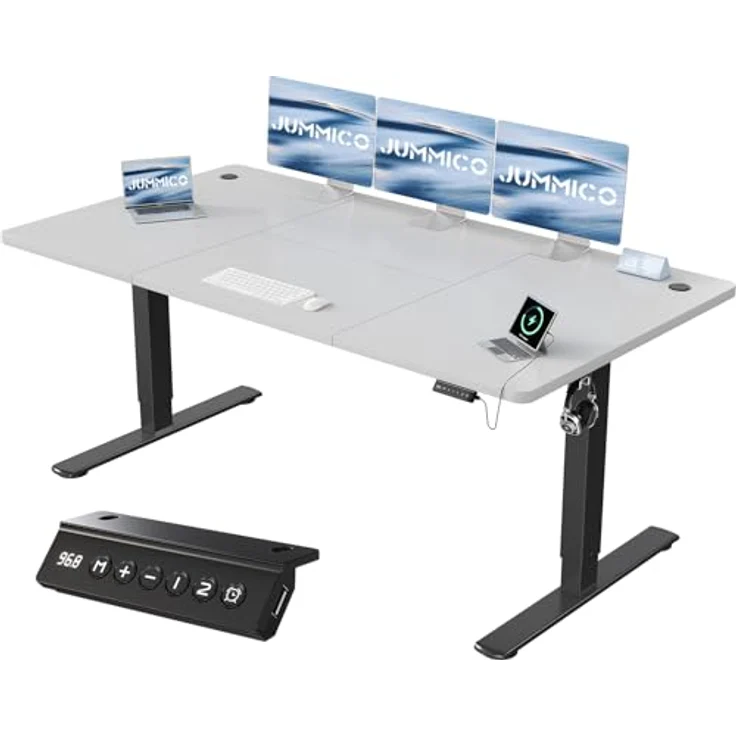 JUMMICO Höhenverstellbarer Schreibtisch 180x80 cm, USB-A-Anschluss | Schreibtisch Höhenverstellbar Elektrisch, Erinnerung bei langem Sitzen Stehschreibtisch, Computertisch Grau und Schwarz – Bild 1