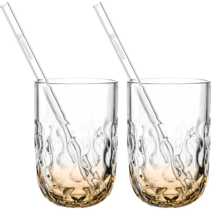 Leonardo GOCCE Caramel Macchiato Glas (2) 390 ml mit Glastrinkhalm 6er Set – Bild 1