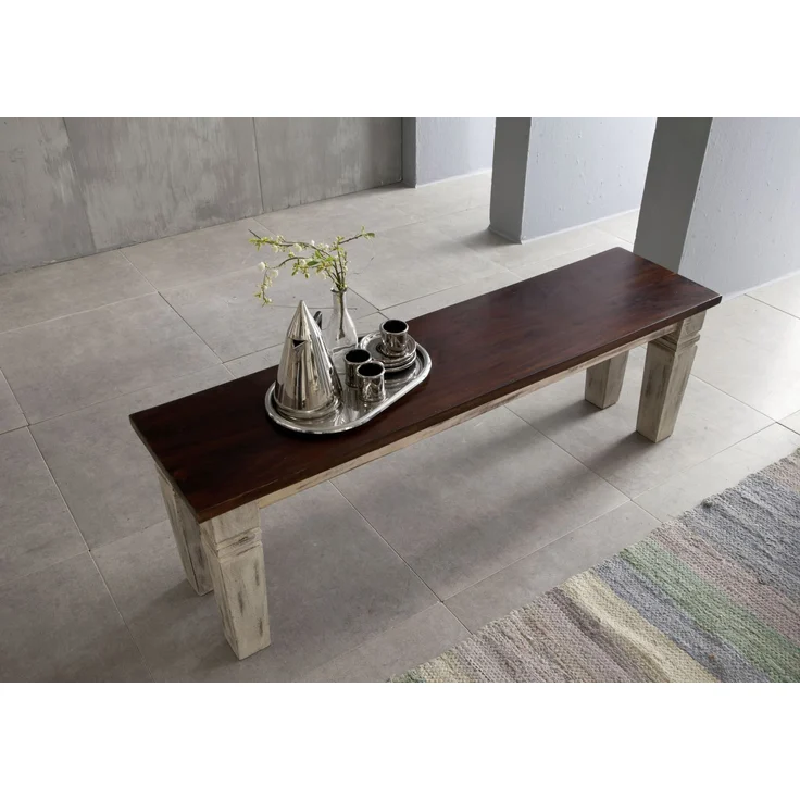 Bank Mango / Akazie 140x35x45 weiß gewachst CASTLE-ANTIK #146 – Bild 3