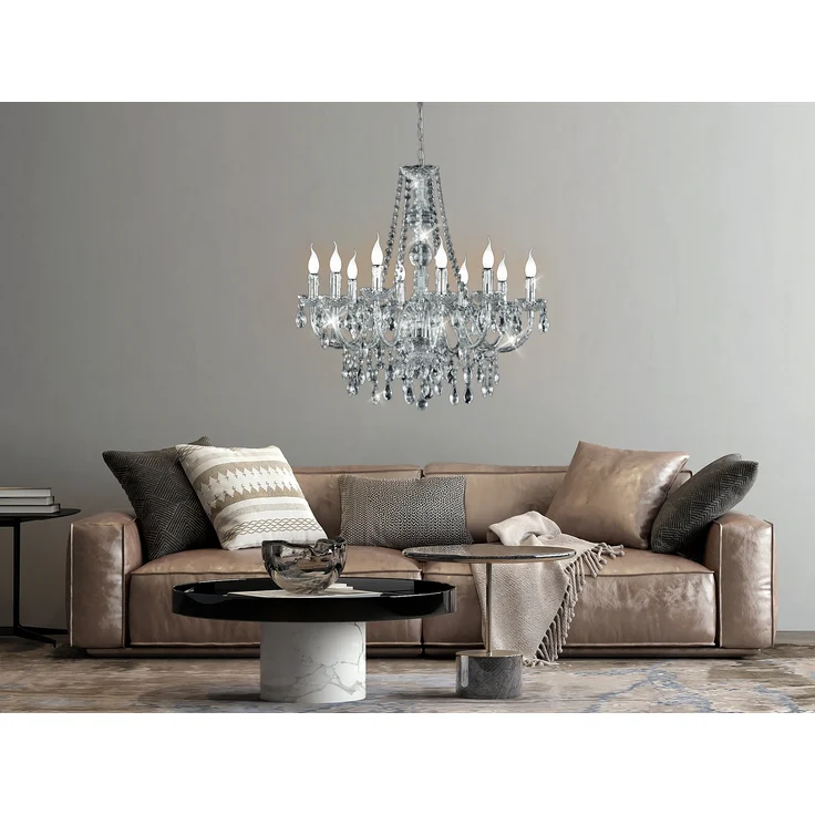 Großer Kronleuchter LÜSTER 10-flammig Silber Chrom mit Acryl Kristall, Ø 76cm – Bild 5