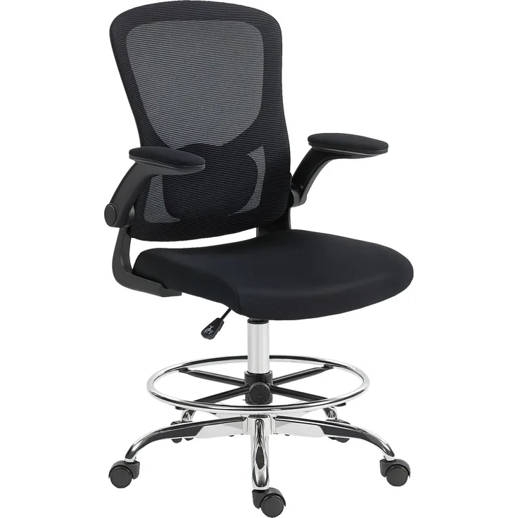MELAYR, Zeichenstuhl mit Lendenstütze, höhenverstellbar, drehbar, für Homeoffice, Studio, 60 x 60 x 132 cm, Schwarz