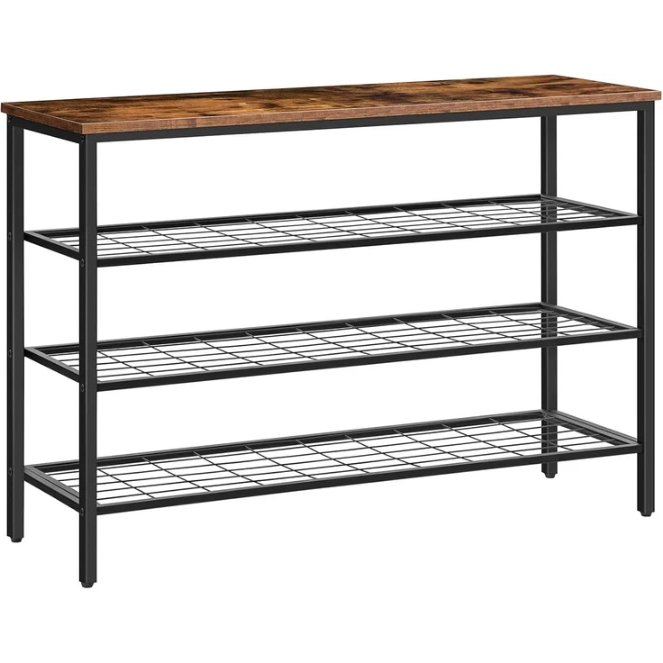HOOBRO 4 Ebenen Schuhregal, Schuhablage schmal, 100 x 30 x 68 cm, Schuh-Organizer mit sitzfläche, Eingang, Wohnzimmer, Flur, Schlafzimmer, Industrielle, Dunkelbraun-Schwarz EBF04XJ01 – Bild 1