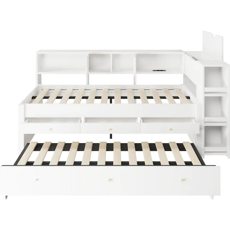 Ausziehbett mit Liegefläche 90×200 cm, Gästebett und 3 Schubladen, Weiß, ohne Matratze – Bild 8