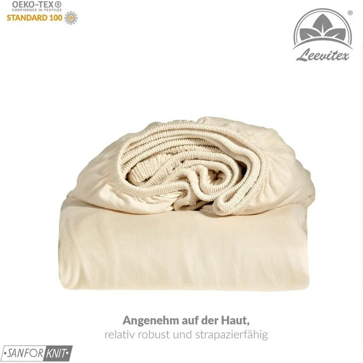 leevitex® Spannbettlaken, Premium 170g/m², Gummizug: rundum, schwer und dick, 100% Jersey-Baumwolle, Creme / Naturweiß, Topper | 90 x 200 - 100 x 220 cm – Bild 4