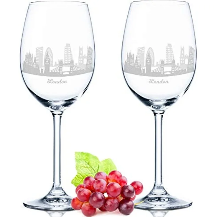 GRAVURZEILE Rotweinglas Leonardo Weinglas 2er Set mit 360° Gravur - Skyline London, Glas, graviertes Geschenk als Souvenier, Andenken & Mitbringsel
