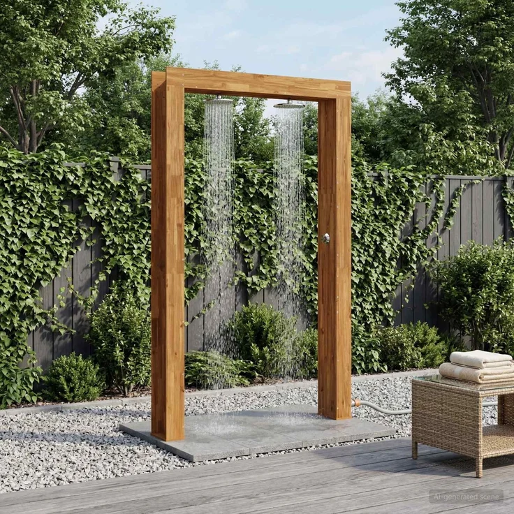 vidaXL Gartendusche 226 cm Massives Akazienholz und Edelstahl Natur 903114 – Bild 1