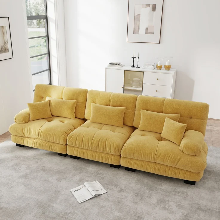 EINHOM 3-Sitzer Modulares Ecksofa mit Tiefensitz, Chenille Schlafsofa Komfortabel Gepolstert für Wohnzimmer, Apartment, Studio, Büro, Gelb – Bild 3