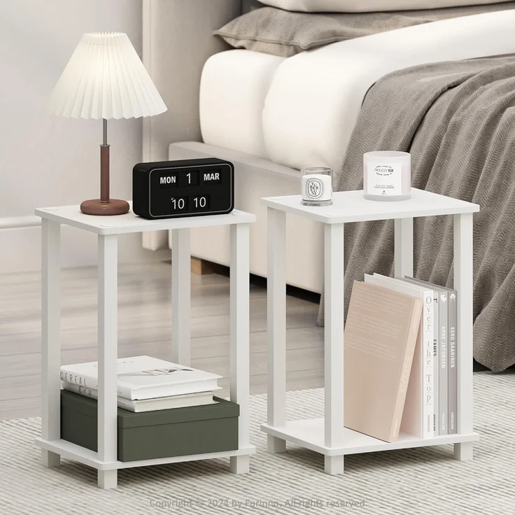 Furinno Simplistic Kompakter Nachttisch, Nachttisch, Weiß/Weiß, 2er-Set