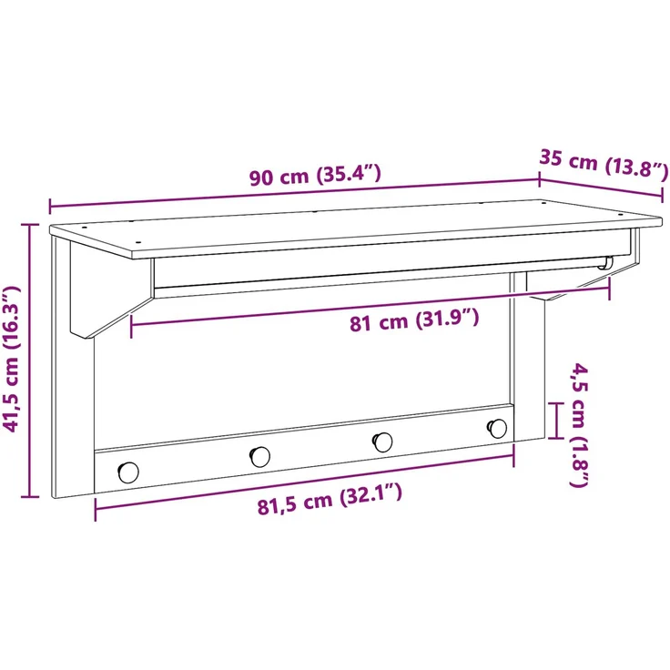 vidaXL Garderobenständer Hill Honigbraun 90 x 35 x 41,5 cm 42025033 – Bild 7