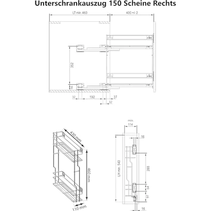 Prima-Online Auszugsunterschrank Unterschrankauszug Küchenauszug Schrankauszug Softclose 150/200/250mm – Bild 4
