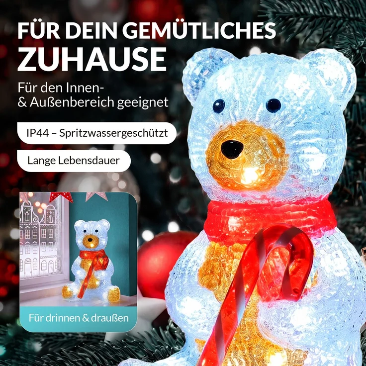 Deuba LED Acryl Figur Außen Teddy sitzend beleuchtet Weihnachtsdeko Weihnachten Weihnachtsfigur – Bild 4