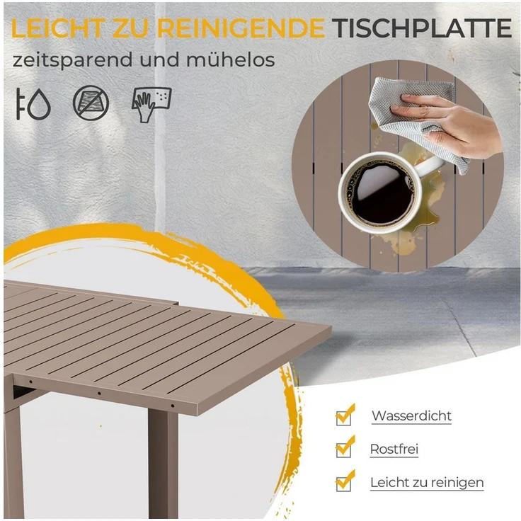 HOMALL Gartentisch Balkontisch, Aluminium Ausziehtisch für 6-10 Personen, bis 120kg (Ausziehbarer Tisch aus Aluminium, erhältlich in den Größen 80/160 cm und 130/260 cm), Wasserfestes, rostfreies und wetterbeständiges Aluminiumtisch – Bild 2
