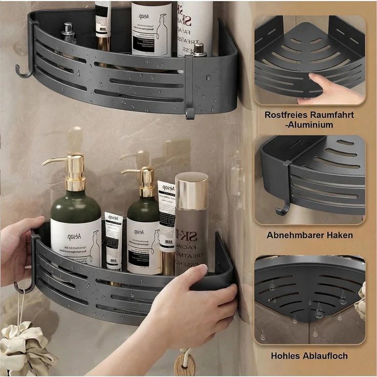 ANYSUN Duschregal Duschablage ohne Bohren Badezimmer Organizer,Badregal Duschregal, 2-tlg, Duschkörbe für Bad Küche Toilette – Bild 4