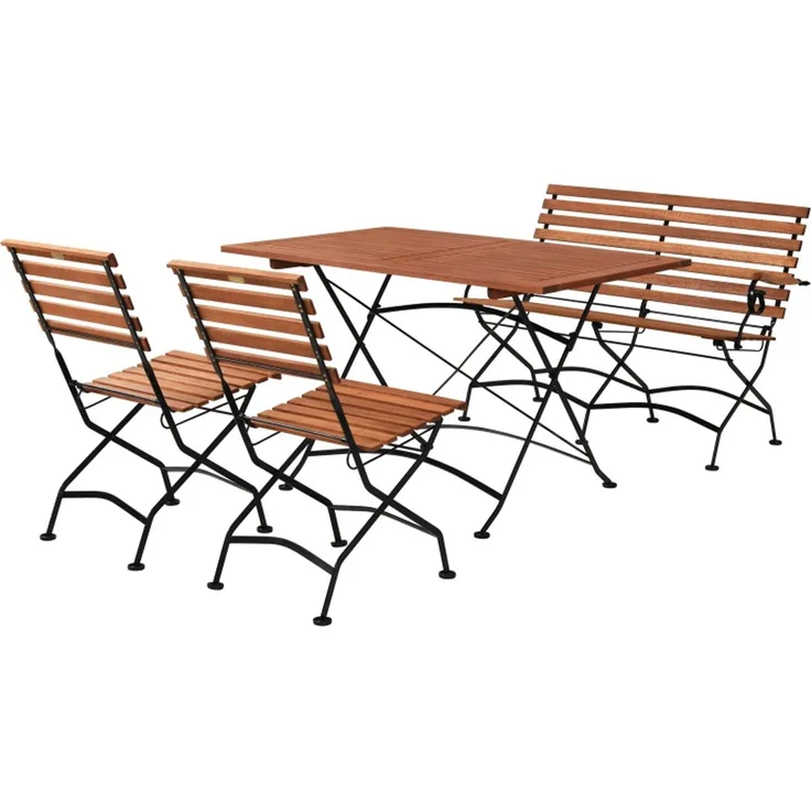 Schlossgarten Gartenmöbel Set 4tlg, Klappstühle, Bank & 120x80 cm