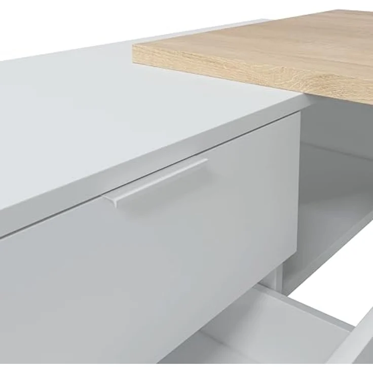 Wendeschreibtisch mit 3-Schubladen-Kommode, Eckschreibtisch, cm 145x108h73, Eiche und Weiß – Bild 6