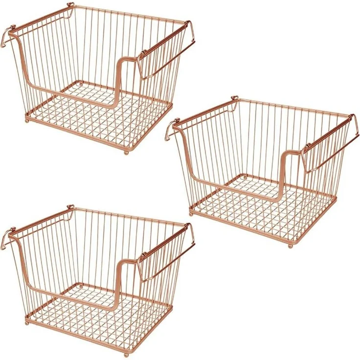 mDesign 3er-Set Metall Ablagebox Stapelbar Drahtkorb mit Griffen Kupfer – Bild 1