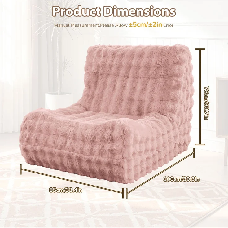 Sitzsack 85cm×100cm×78cm mit Rückenlehne – Rosa, aus Flanell, weich gepolstert für Lesen und Entspannen – Bild 3